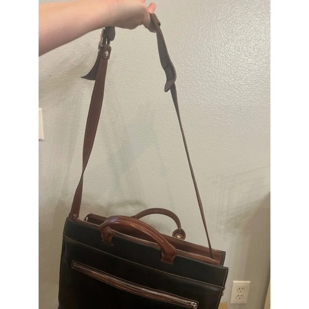 Fiorentino Leather Briefcase Laptop Bag Messenger Work Travel Brown Trim‎
